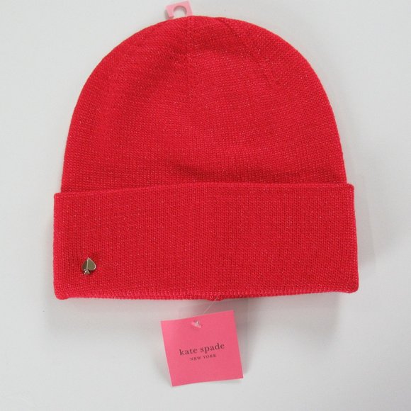 Kate Spade New York Metallic Logo Beanie Winter Hat Cap Red NEW $55 NWT - Picture 1 of 6